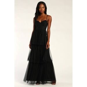 Lulus Tulle-y Amazing Tulle Sleeveless Bustier Maxi‎ Dress Black Size Medium NWT